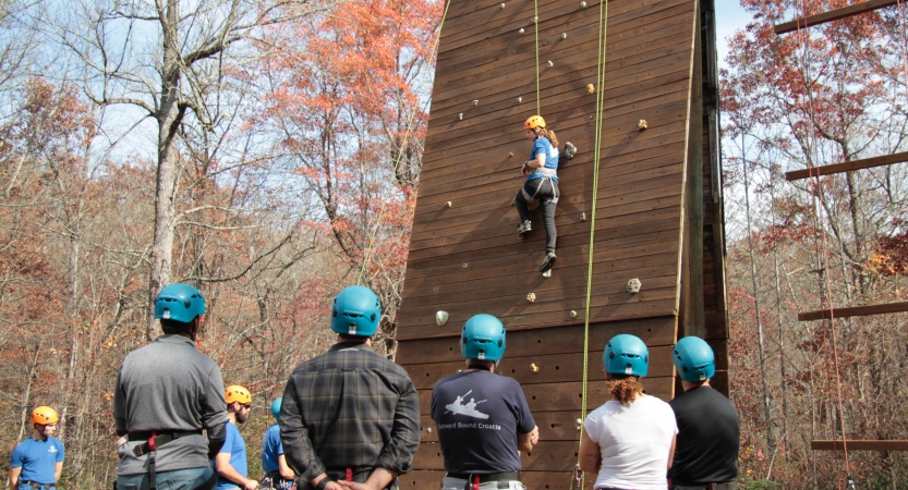 ropes course on outdoor leadership course